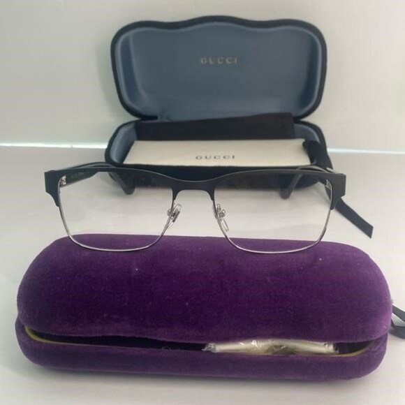 New - GUCCI GG0750O 001 square optical matte black and silver with shiny black… - Picture 5 of 9